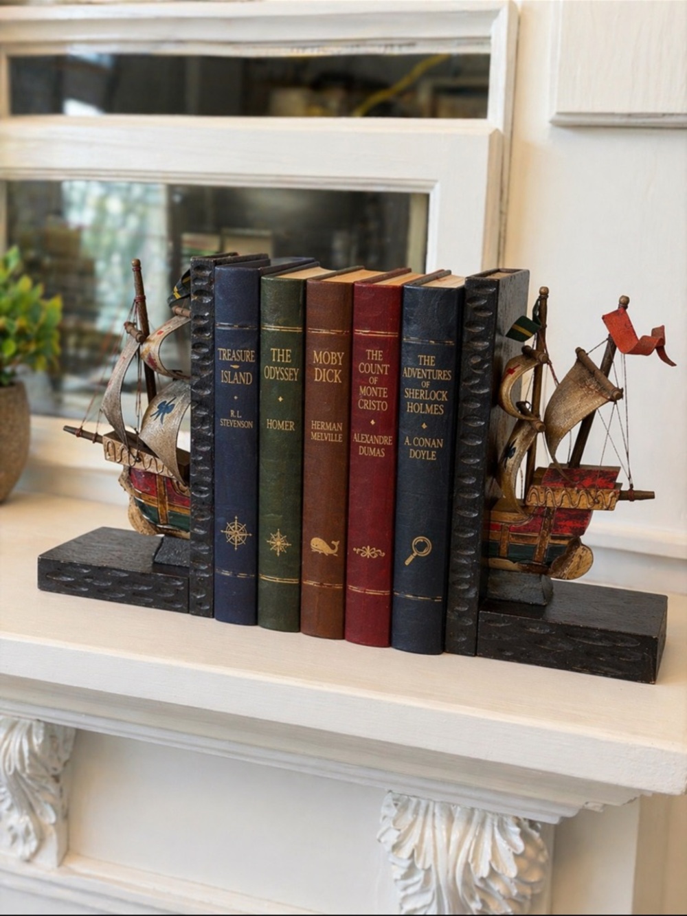 Vintage Maritime Wooden Ship Bookends. 70’s | Pirate | Nautical | Coastal |Japan
